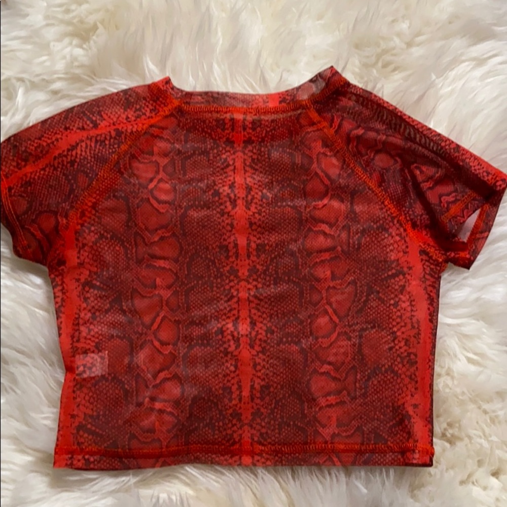 Sheer Red and Black Snake Skin crop top